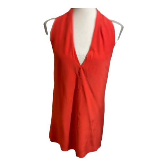 Drew womens silk V front neck button tie ope. Back orange blouse size Small - Picture 10 of 12